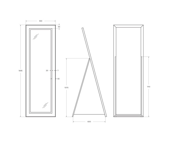 Зеркало напольное BelBagno SPC-KRAFT-555-1700-TCH-PIA-NERO 55x165 фото