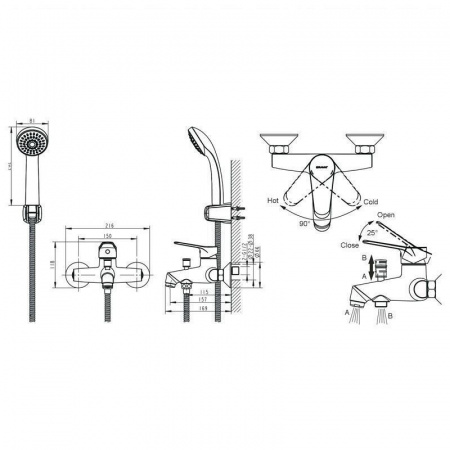 Смеситель для ванны с душем Bravat Emeralda F6135147CP-B-RUS фото