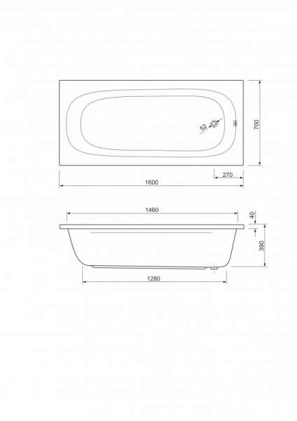 Акриловая ванна Cezares Piave PIAVE-160-70-42 160x70 фото