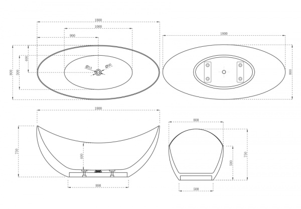 Ванна из искусственого камня Abber Stein AS9633 180x80 белая матовая фото