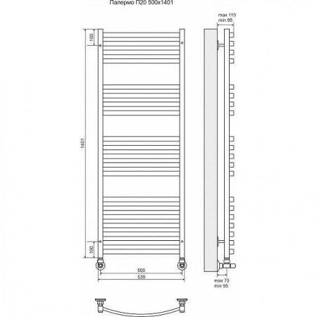 Водяной полотенцесушитель Terminus Палермо П20 4620768886188 500х1401 фото