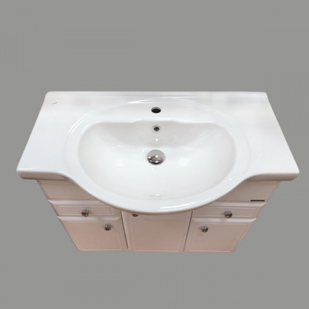 Тумба Comforty Сочи-85 белый глянец с раковиной Сенеж 87 фото