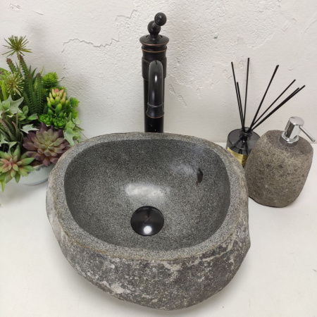 Накладная раковина из речного камня RS01446 (39*35*14) фото