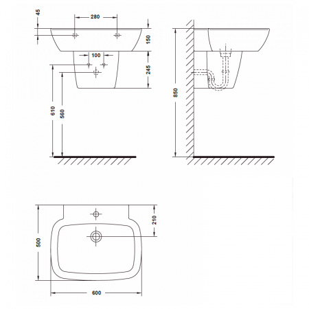 Раковина-моноблок подвесная Gala Universal 11040 60 см фото