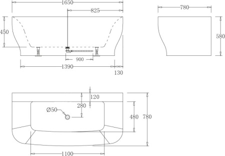 Акриловая ванна BelBagno BB74-1650-W0 165х78 без перелива фото