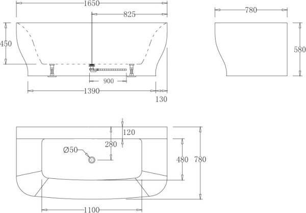 Акриловая ванна BelBagno BB74-1650-W0 165х78 без перелива фото