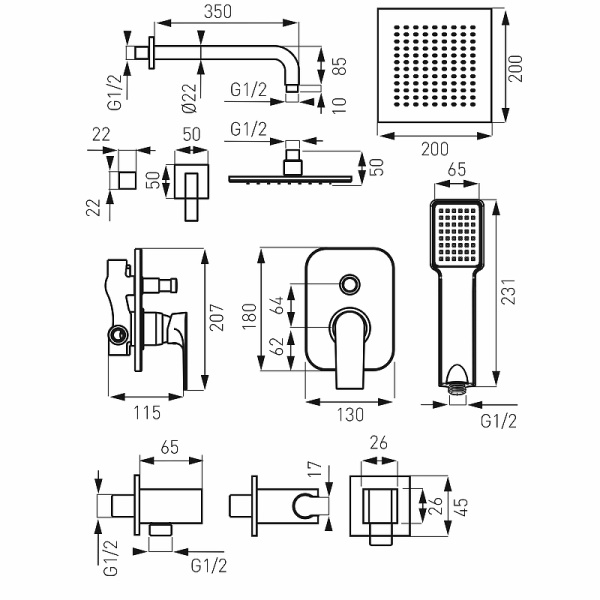 Душевая система Ferro Algeo Square BAQ7P-SET1-S Хром фото