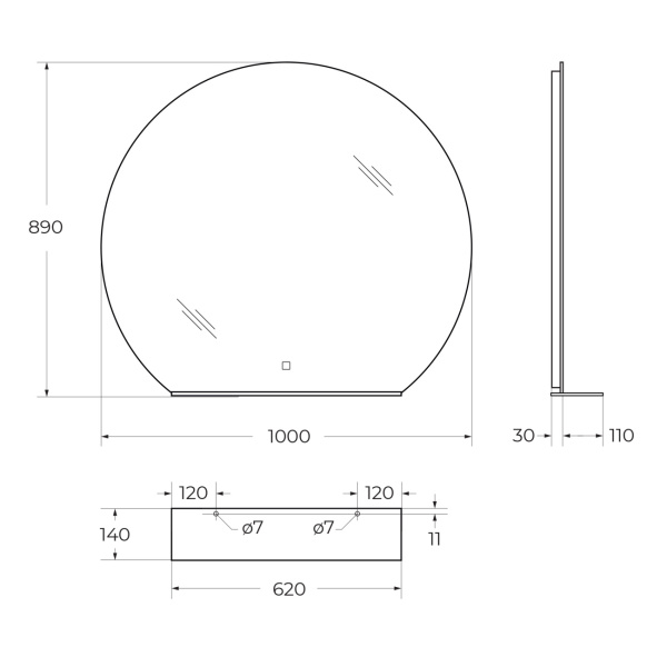 Зеркало с полочкой, подсветкой и сенсорным выключателем BelBagno SPC-RNG-1000-LED-TCH-MENS 89x100 фото