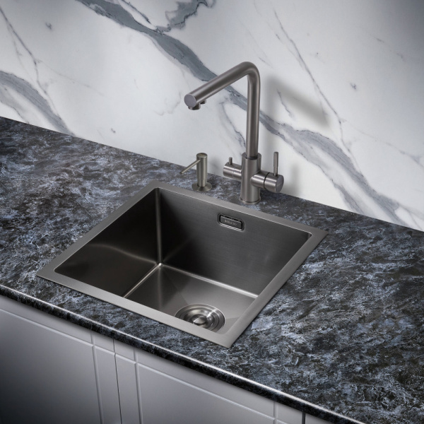 Мойка для кухни из нержавеющей стали Milacio Denia 44 Steel MC.77439 44x44 вороненая сталь фото