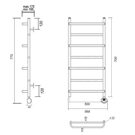 Полотенцесушитель электрический Domoterm Орфей Орфей П7 500x700 ER фото