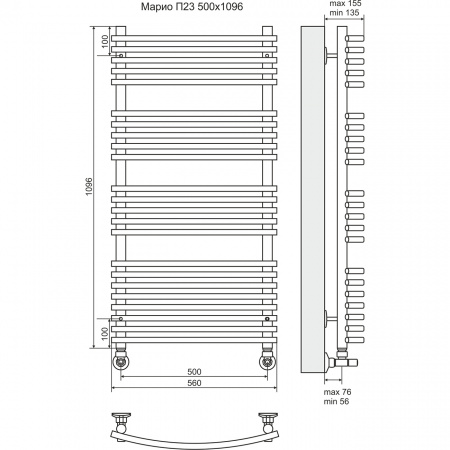 Водяной полотенцесушитель Terminus Марио П23 4620768886805 500х1096 фото