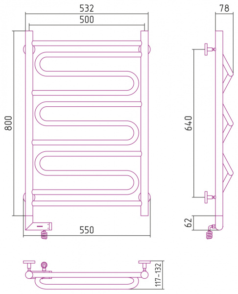 Электрический полотенцесушитель Сунержа Элегия 2.0 03-5219-8050 80х50 правый фото