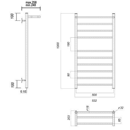 Полотенцесушитель водяной Domoterm Медея с полкой Медея сп П10 500х1000 фото