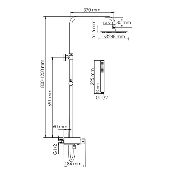 Душевая система (стойка) с термостатом WasserKRAFT Thermo A114.258.217.CB черная матовая фото