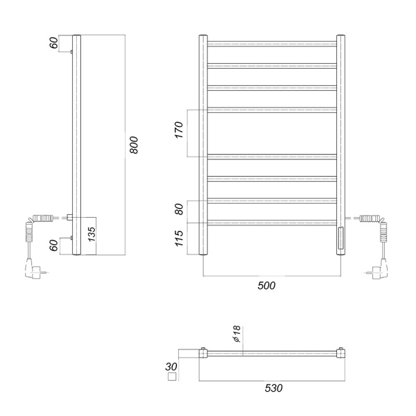 Полотенцесушитель электрический Domoterm Куба DMT Куба П10 500x1000  EK R фото