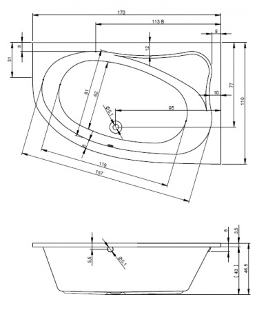 Акриловая ванна Riho Lyra BA6300500000000 170х110 R фото