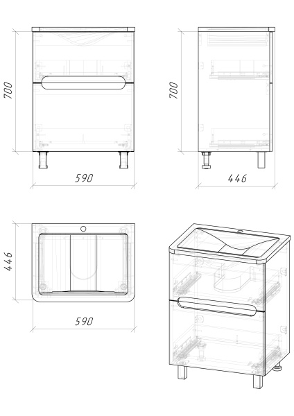 Тумба под раковину Grossman Адель-Норма-60 106039 фото