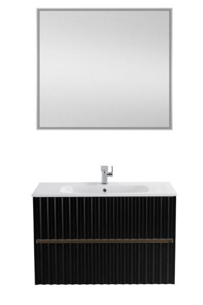 Тумба с раковиной Art&Max Elegant AM-ELEGANT-900-2C-SO-NM-LED черная матовая / с подсветкой фото