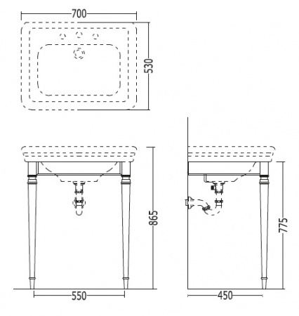 Консоль с раковиной-столешницей Devon & Devon Duke DEDUKECR+IBLG3FET фото