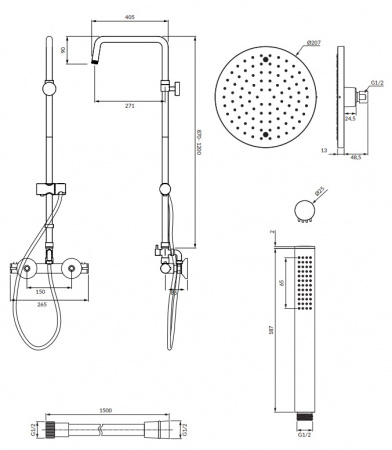 Душевая система (стойка) Omnires Mini MI1544-X/OCR фото