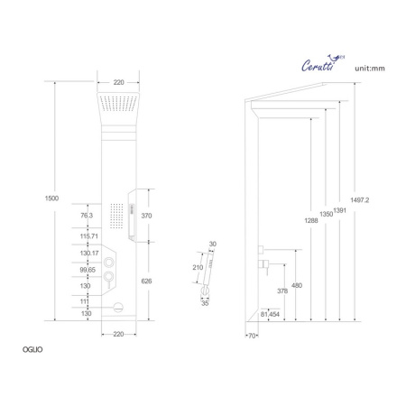 Душевая панель Cerutti SPA  Oglio B CT8987 черная матовая фото