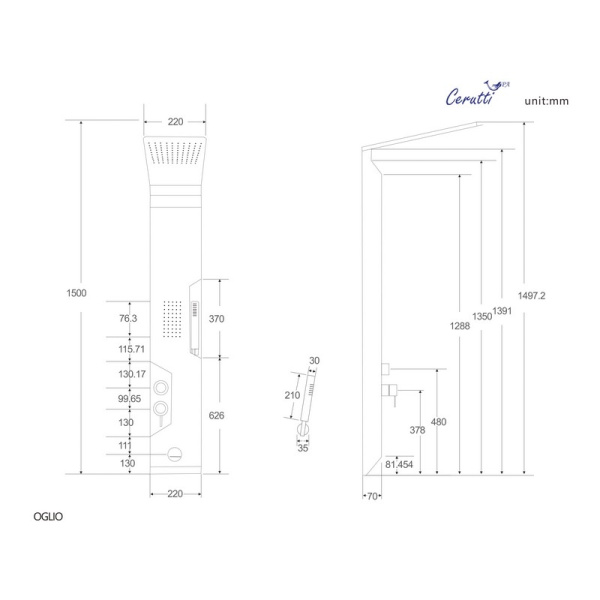 Душевая панель Cerutti SPA  Oglio B CT8987 черная матовая фото