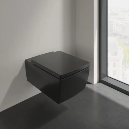 Подвесной унитаз безободковый Villeroy & Boch Memento 2.0 Ebony CeramicPlus 4633R0S5 черный матовый фото