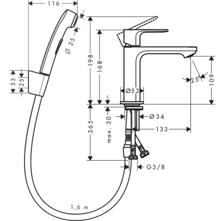 Смеситель для раковины с гигиеническим душем Hansgrohe Rebris 72215670 черный фото
