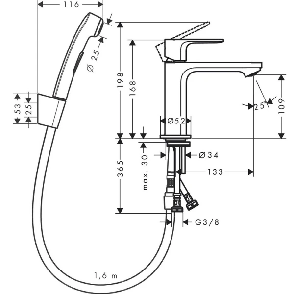 Смеситель для раковины с гигиеническим душем Hansgrohe Rebris 72216000 фото