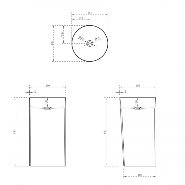 Напольная раковина Abber Stein AS2506 45x45 белая матовая / слив в пол фото