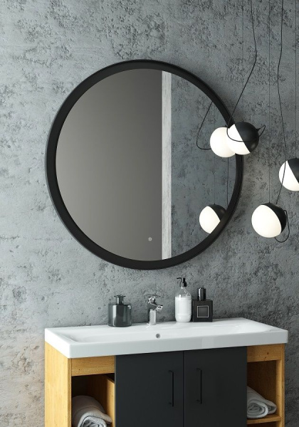 Зеркало с подсветкой Art&Max Napoli AM-Nap-1000-DS-F 100x100 черное матовое фото