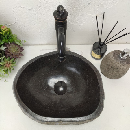 Накладная раковина из речного камня RS01445 (38*31*15) фото