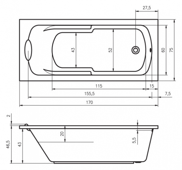 Акриловая ванна Riho Virgo BZ0700500000000 170х75 фото