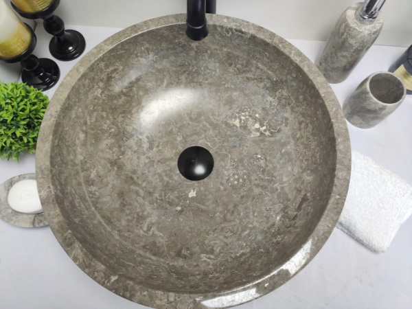 Раковина из мрамора Indo Bowl Grey теплый Tin Lip Medium BM-00254 фото
