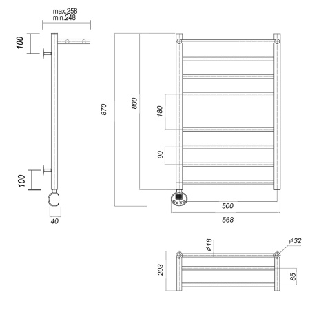 Полотенцесушитель электрический Domoterm Медея с полкой Медея сп П8 500x800 EL фото