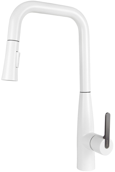 Смеситель для кухни с выдвижной лейкой Kaiser Claro 22144-24 белый матовый/оружейная сталь фото