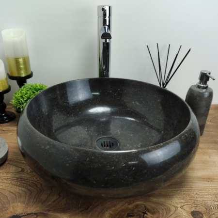 Раковина из мрамора Indo Donut Black Medium DM-00345 фото