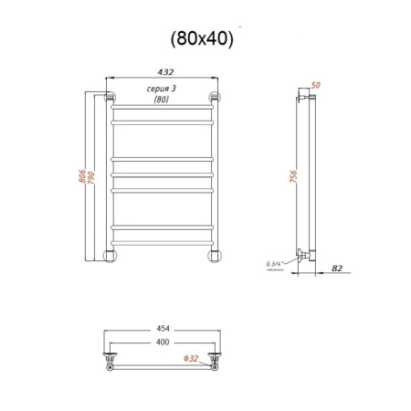 Водяной полотенцесушитель 800х500 Декор Bronze de Luxe (Хром) фото
