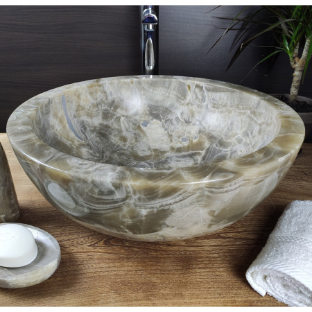 Накладная раковина из оникса Indo Bowl Grey Medium BO-00011 фото