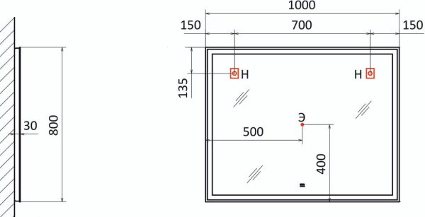 Зеркало с подсветкой Raval Prima 100 Prim.02.100/W/RL 100x80 фото