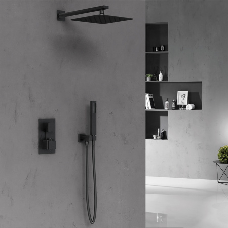 Душевая система скрытого монтажа с термостатом Vincea VSFW-102TMB черная матовая фото