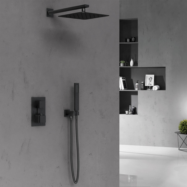 Душевая система скрытого монтажа с термостатом Vincea VSFW-102TMB черная матовая фото