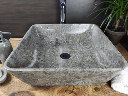 Раковина из мрамора Indo Square Grey Medium MS-00190 фото