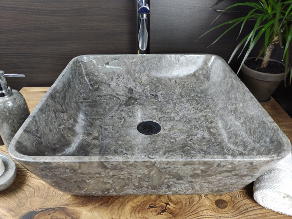Раковина из мрамора Indo Square Grey Medium MS-00190 фото