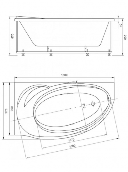 Акриловая ванна Aquatek Бетта без гидромассажа 160х97 L с каркасом и экраном фото