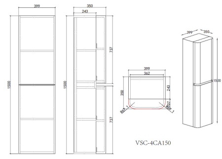 Шкаф-пенал Vincea Caprise VSC-4CA150MLG L/R светло-серый матовый фото
