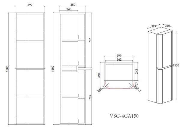 Шкаф-пенал Vincea Caprise VSC-4CA150MG L/R серый матовый фото