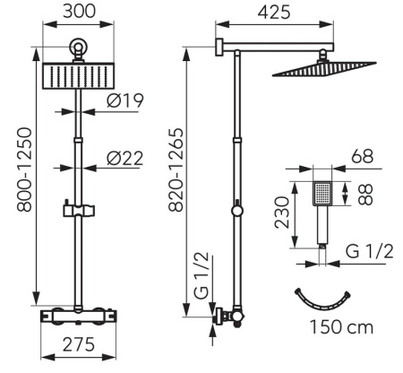 Душевая система Ferro Trevi Square NP75SQ-TRV7U-BL с термостатом Черная фото