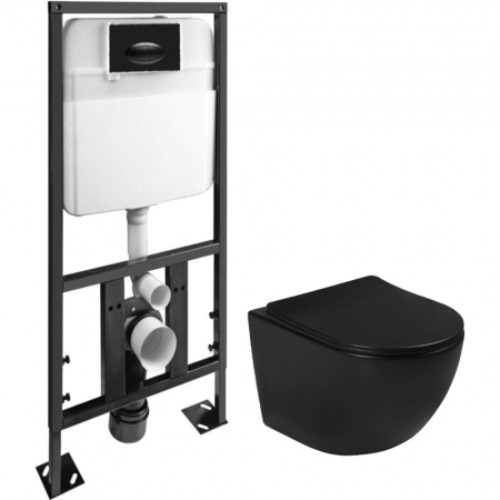 Комплект подвесной унитаз с инсталляцией SantiLine SL-5018MB+SL-03 фото