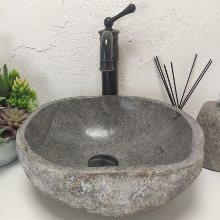 Накладная раковина из речного камня RS01504 (38*32*14) фото